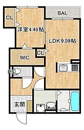ルームス楓 1LDKの間取図画像
