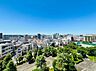周辺：マンションから見た緑豊かな公園と街並みの眺望です