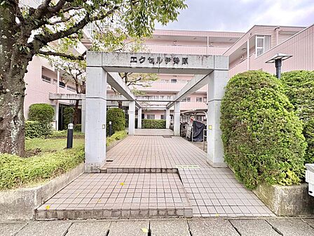 植栽のある建物入口までのアプローチ