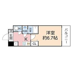 レジュールアッシュ　ザ・パークフロント 2階1Kの間取り