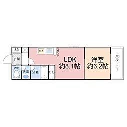 コンソラーレ東野田 1LDKの間取図画像