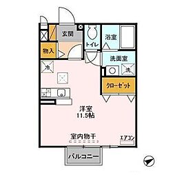 メルベーユ 1階ワンルームの間取り