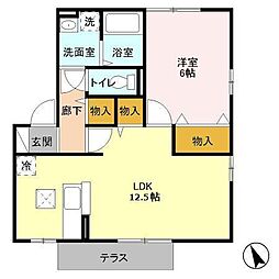 マサーレ・オガワＢ 1階1LDKの間取り
