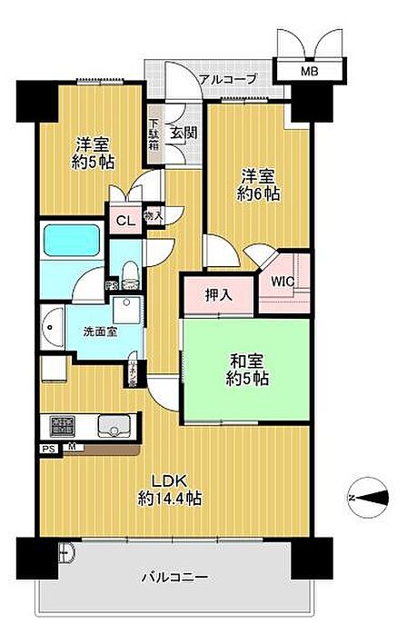 【間取り】ペットと暮らせるマンション物件!アルコープ付きのプライベート性のある玄関スペース。ウォークインクローゼットのある収納充実の3LDKの間取り!
