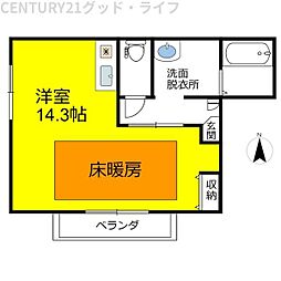 ローズガーデン 1階ワンルームの間取り