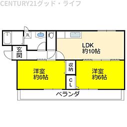 コーポフジ 2階2LDKの間取り