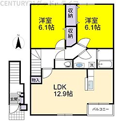 ソレアード　カーサＡ 2階2LDKの間取り