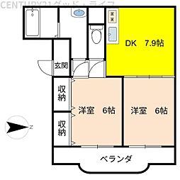 DONN FIUME 1階2DKの間取り