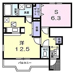エクセレンテ　パラーシオ 1階ワンルームの間取り