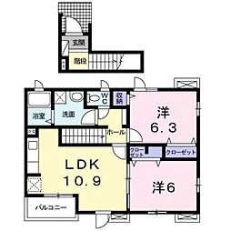 プロムナード・Ａ 2階2LDKの間取り