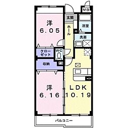 ディアコート 2LDKの間取図画像