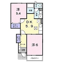メイプルリーフ2 2DKの間取図画像