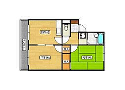 ロイヤルハウス西霞 2階2DKの間取り