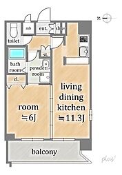 ライジングコート京都西院フロンティア 1LDKの間取り