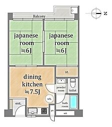 友禅ハイツ 2DKの間取図画像