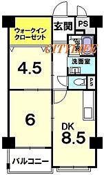 西京極大門ハイツ 2DKの間取図画像