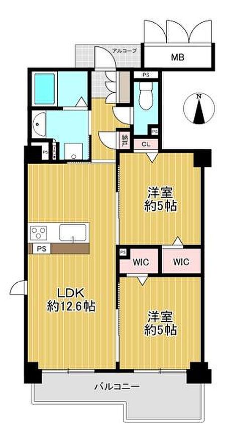 【間取り】南西角部屋2LDK+2WIC