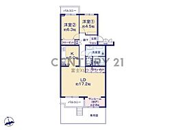 ライトタウン茅ヶ崎4号棟 2LDKの間取図画像