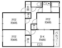 カーサ野洲　野洲市小篠原 2階3DKの間取り