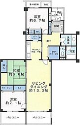 白鷹甲子園マンションA棟 3SLDKの間取図画像