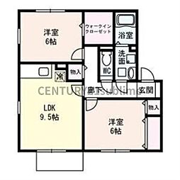 レークタウンE棟 2DKの間取図画像