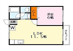 シャトル石山A 1LDKの間取図画像