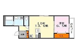 ビエノス焔魔堂 1階1LDKの間取り