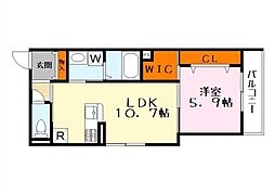 ビエノス焔魔堂 2階1LDKの間取り