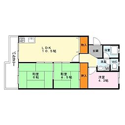 ヴィラ青木ヶ上 3階3LDKの間取り