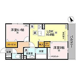 エレガンス　ビュー 3階2LDKの間取り