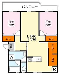 膳所ハイツ6号棟 3階2LDKの間取り