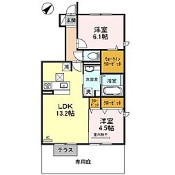 サンフェリーチェ 1階2LDKの間取り