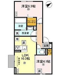 DーROOM 西矢倉 2LDKの間取図画像