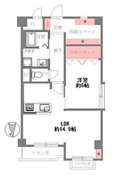 四ツ橋セントラルハイツ 1LDKの間取図画像