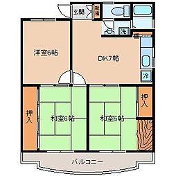 蓮ヶ池ハイム 2階3DKの間取り