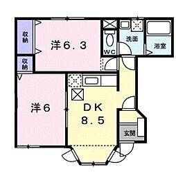 グランヴィラージュ 1階2DKの間取り