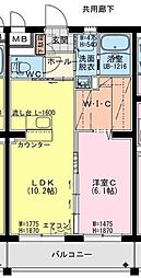 ヴァンテージ祇園 1階1LDKの間取り