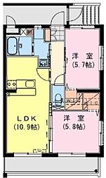Revel Ocean 1階2LDKの間取り