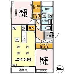 D-resena旭通り 3階2LDKの間取り