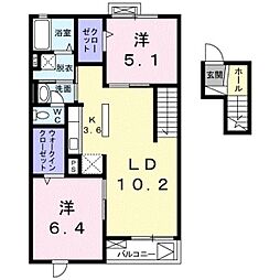 JR日豊本線 宮崎駅 バス16分 一の宮下車 徒歩7分の賃貸マンション 4階2LDKの間取り