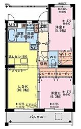 K・キクロスT&II 2LDKの間取図画像