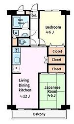 三ツ沢ハイタウン1号棟 2LDKの間取図画像