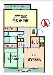 ラフィーヌ横浜片倉町 2DKの間取図画像