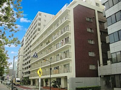 外観：すっきりとしたラインの建物が印象的です。白を基調とした外観は周囲と調和しています。バルコニーも広めに確保されているのが特徴です。植栽が配置され街路との一体感があります。