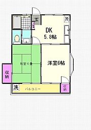 サンライズハイツ2 2DKの間取図画像