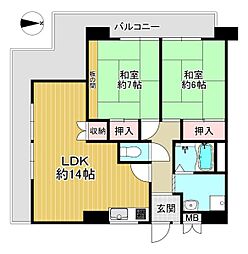 ハイマート弥刀2番館　中古マンション 2LDKの間取り