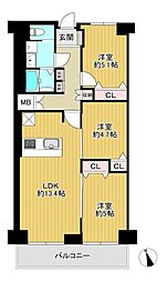 東大阪サンハイツ　中古マンション 3LDKの間取り
