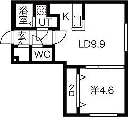 札幌市電2系統 西線6条駅 徒歩6分の賃貸マンション 3階1LDKの間取り