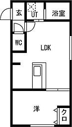 札幌市営東西線 大谷地駅 徒歩10分の賃貸マンション 2階1LDKの間取り