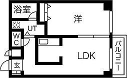 札幌市営南北線 北18条駅 徒歩6分の賃貸マンション 2階1LDKの間取り